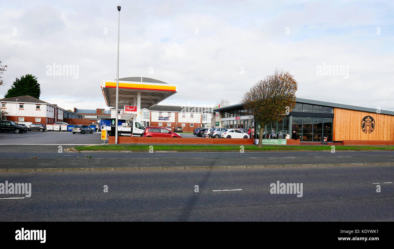 Petrol station and shops,Blackpool,Lancashire,UK Stock Photo Alamy