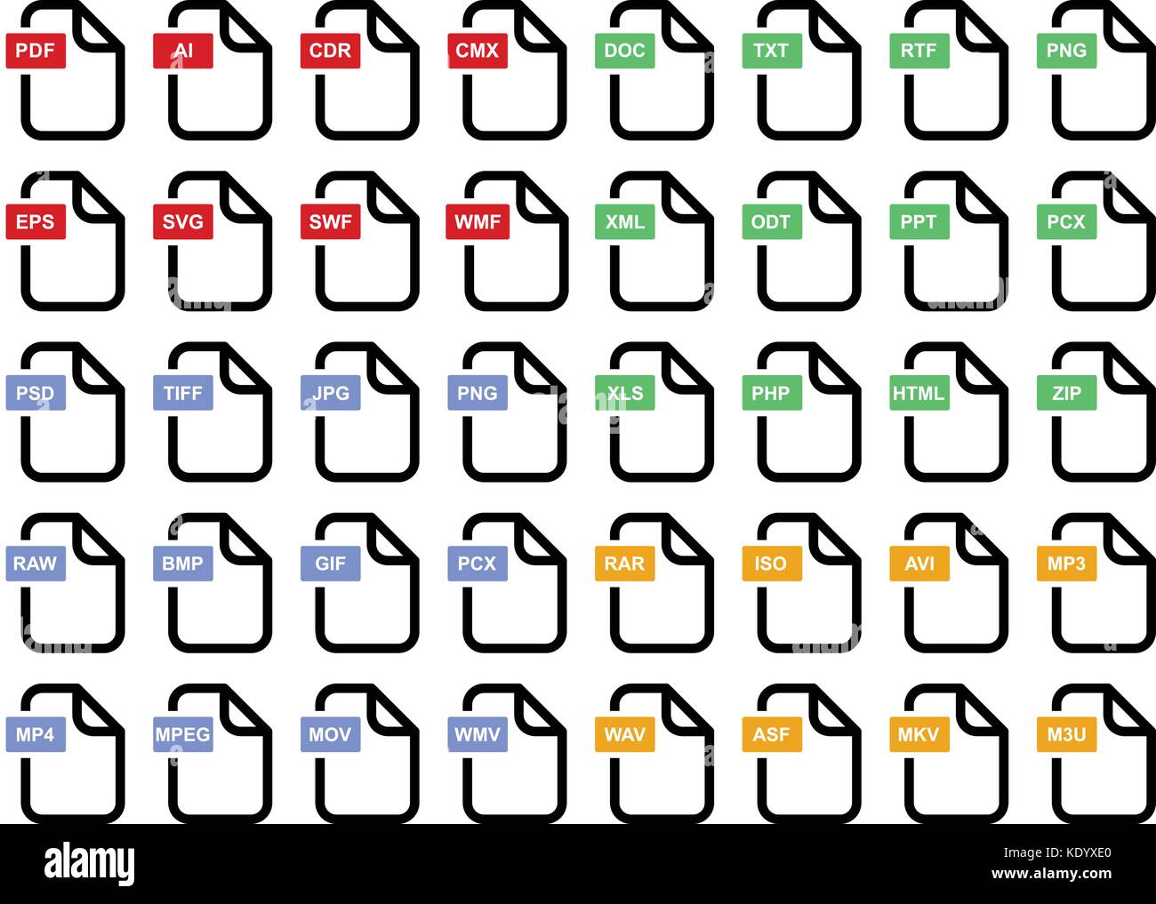 File simple icon set of different format Stock Vector