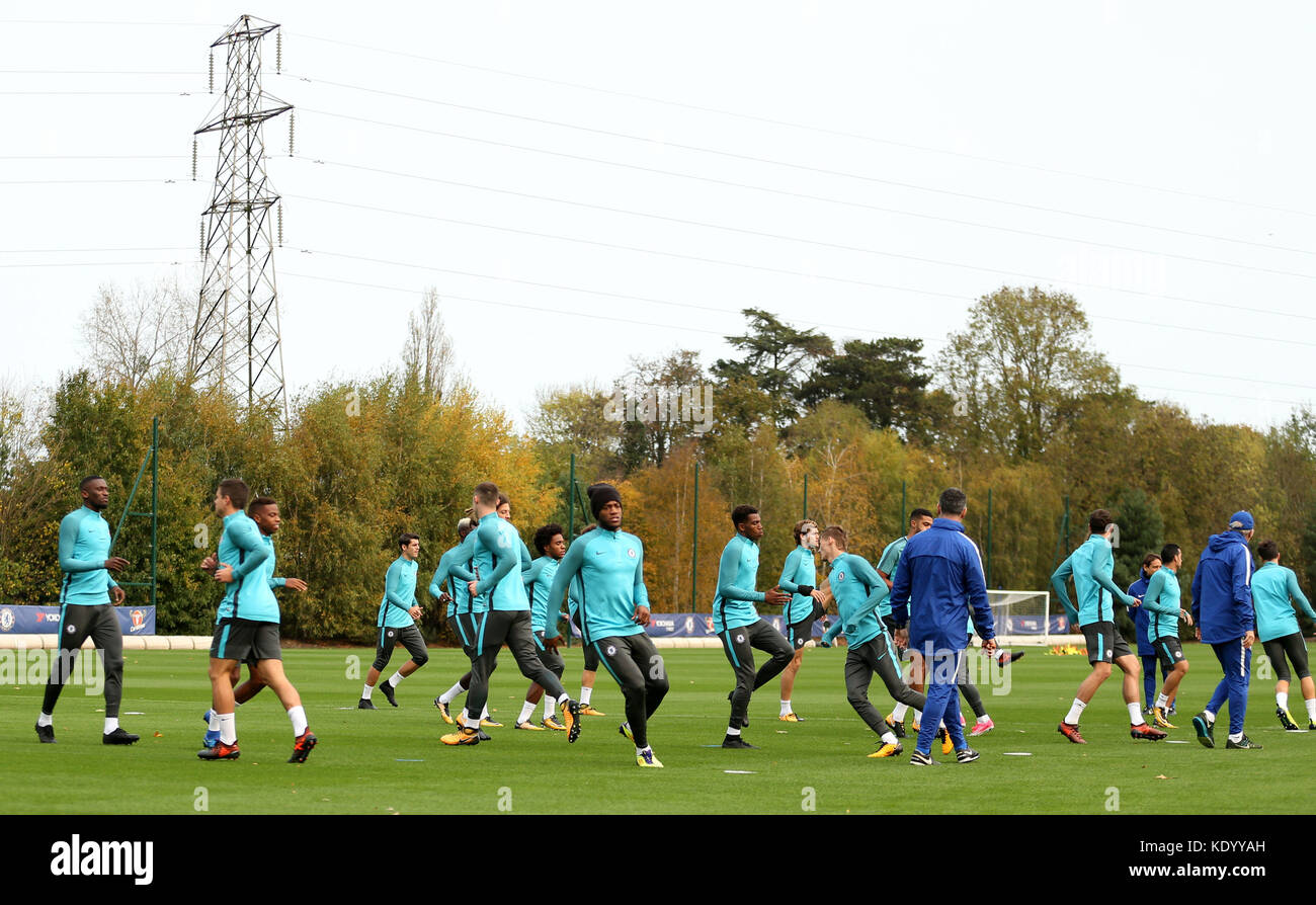Chelsea during a training session at Chelsea FC Training Ground, Stoke D'Abernon. Stock Photo