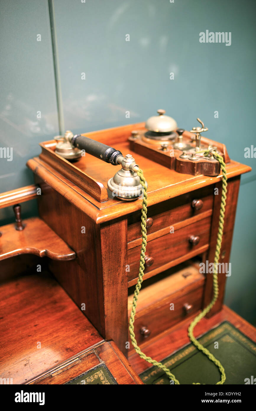vintage wooden telephone Stock Photo - Alamy