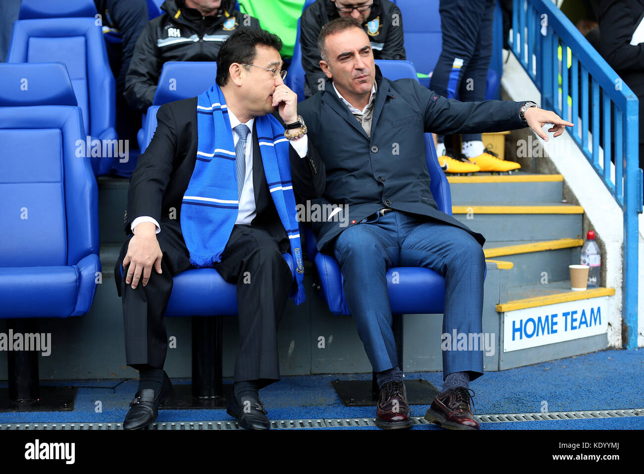 Sheffield Wednesday manager Carlos Carvalhal (right) and owner Dejphon Chansiri Stock Photo