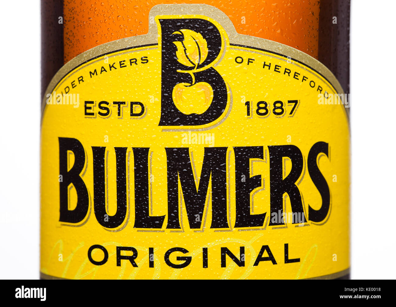 LONDON, UK MARCH 15, 2017 Bottle Of Bulmers Original Cider on a white background with