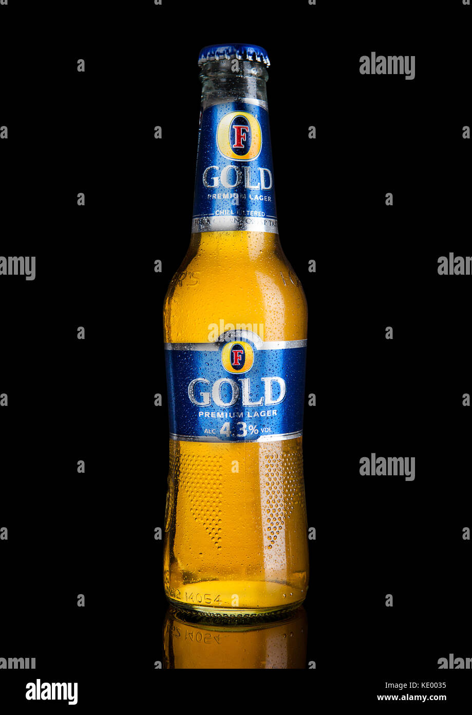 LONDON, UK JANUARY 02, 2017 Cold Bottle of Foster's Lager Beer on