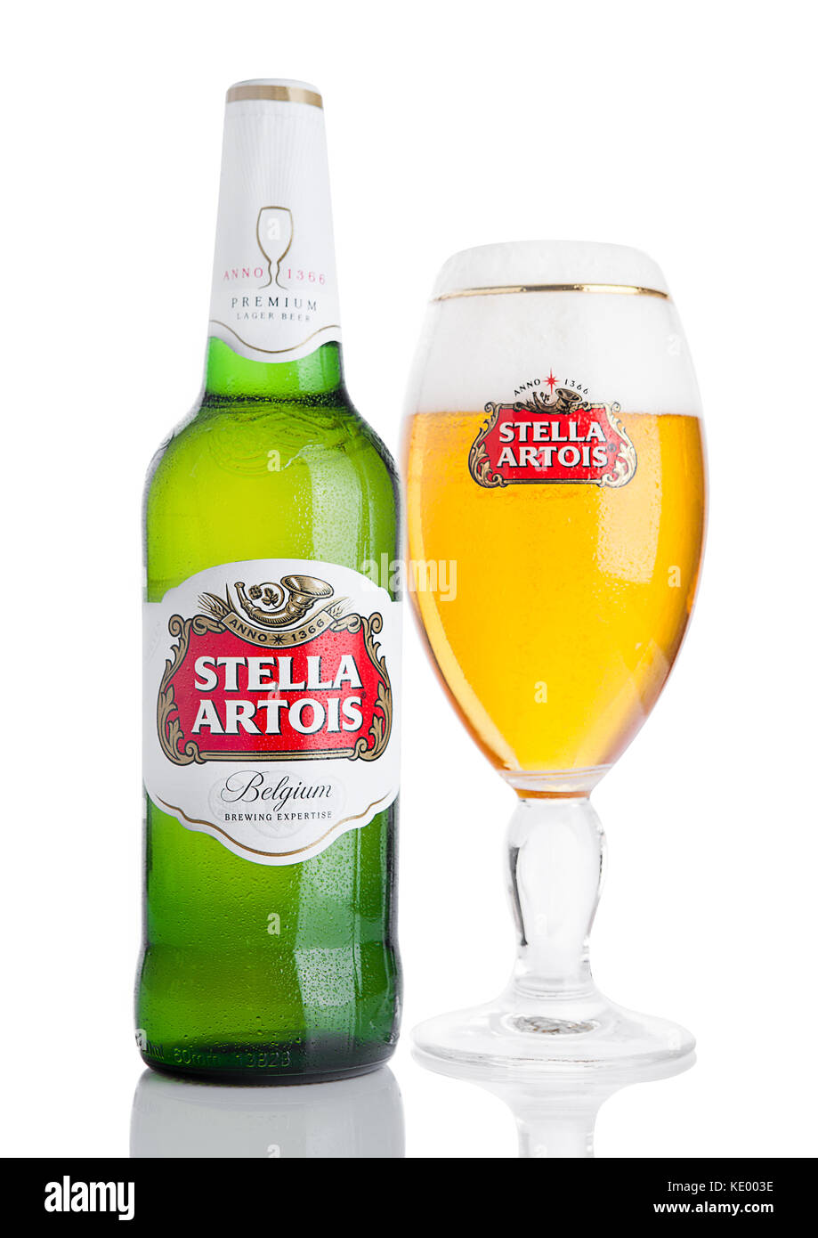 LONDON, UK NOVEMBER 29. 2016 Cold Bottle of Stella Artois beer on