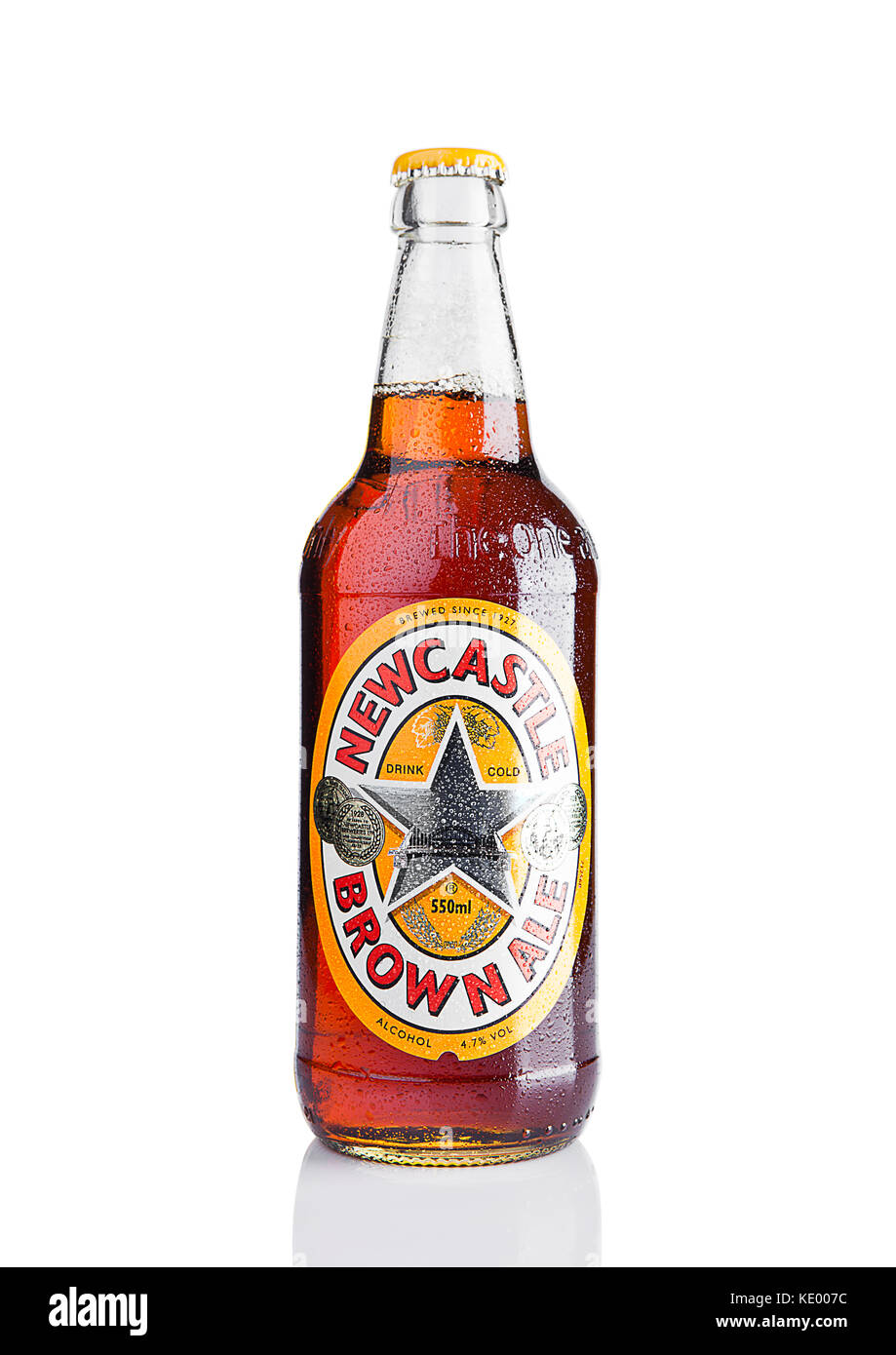 LONDON, UK NOVEMBER 01, 2016 Cold bottle of Newcastle Brown Ale beer. Launched in 1927 by