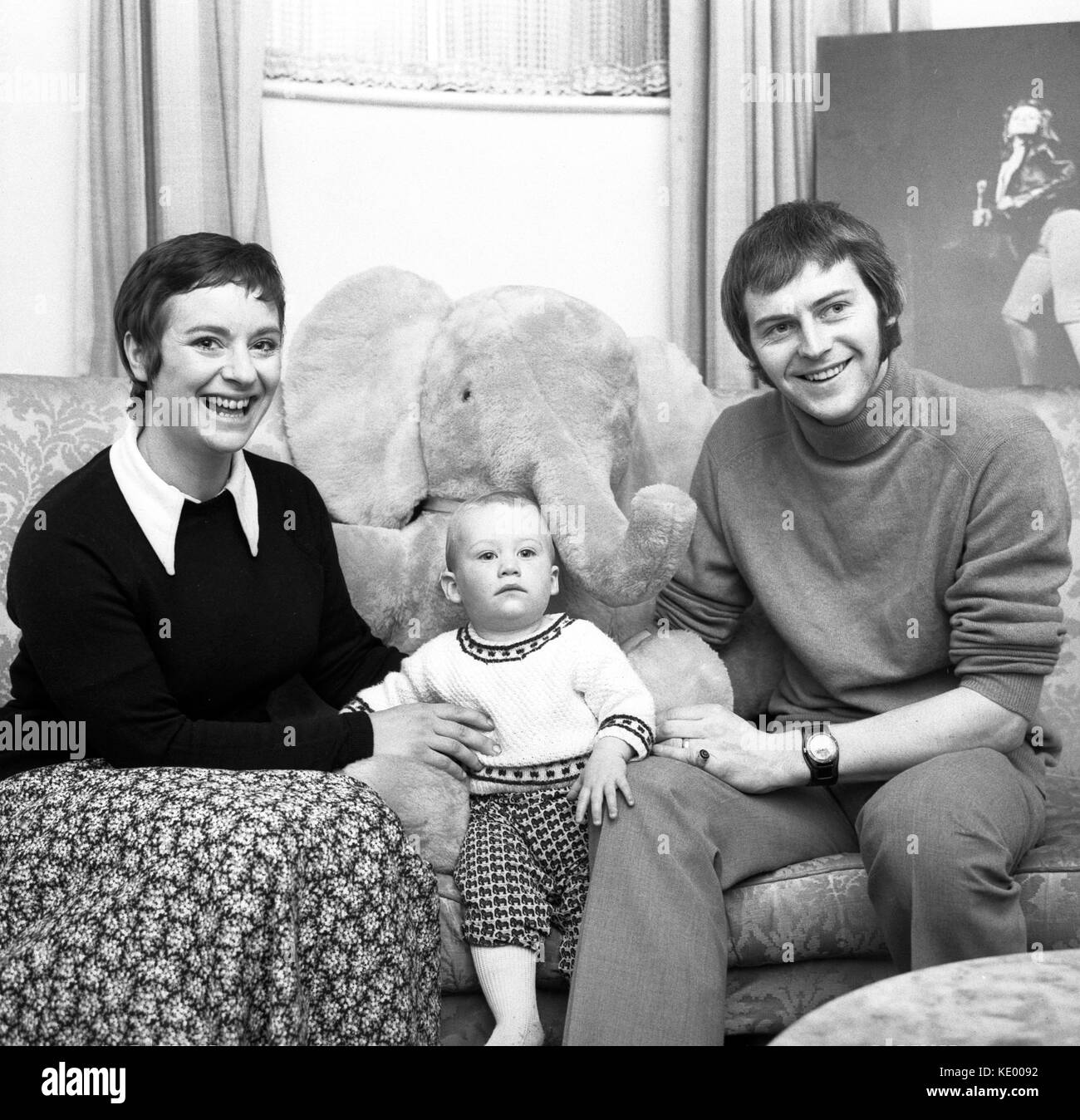 Dad's Army actor Ian Lavender with his wife Susan and 10-month-old baby, Daniel, at their home in Richmond, Surrey. Stock Photo