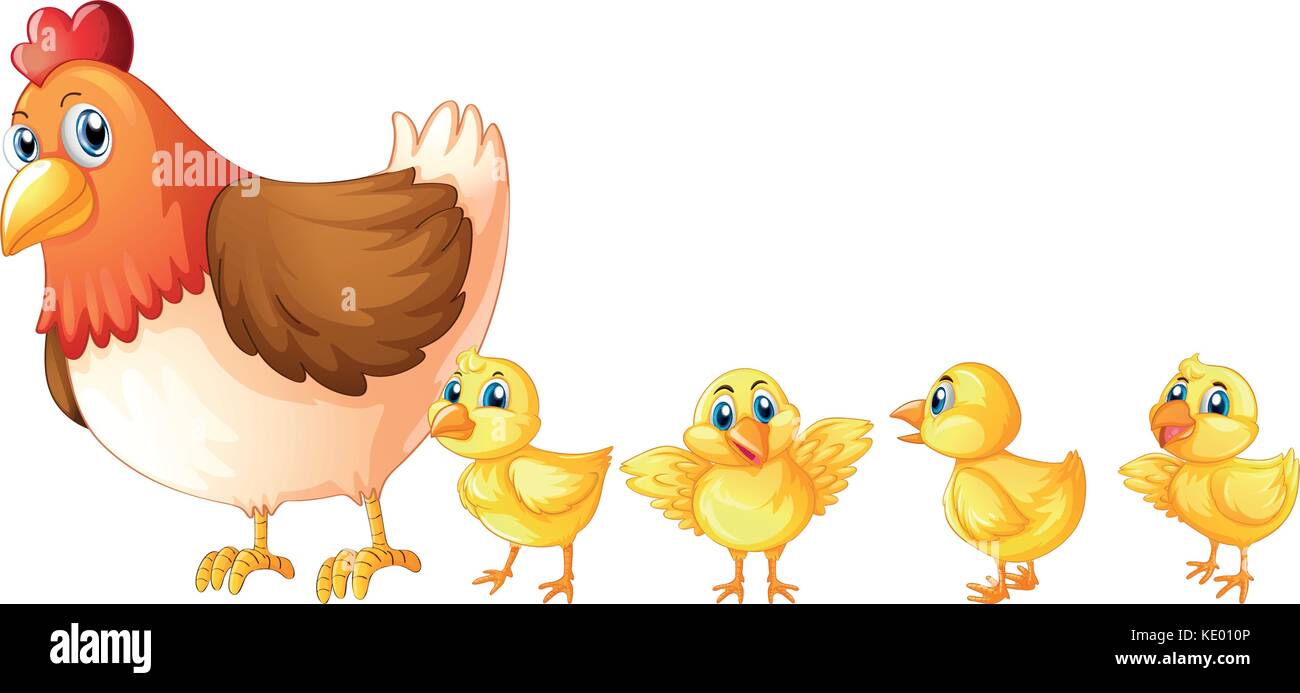 https://c8.alamy.com/comp/KE010P/mother-hen-and-four-chicks-illustration-KE010P.jpg