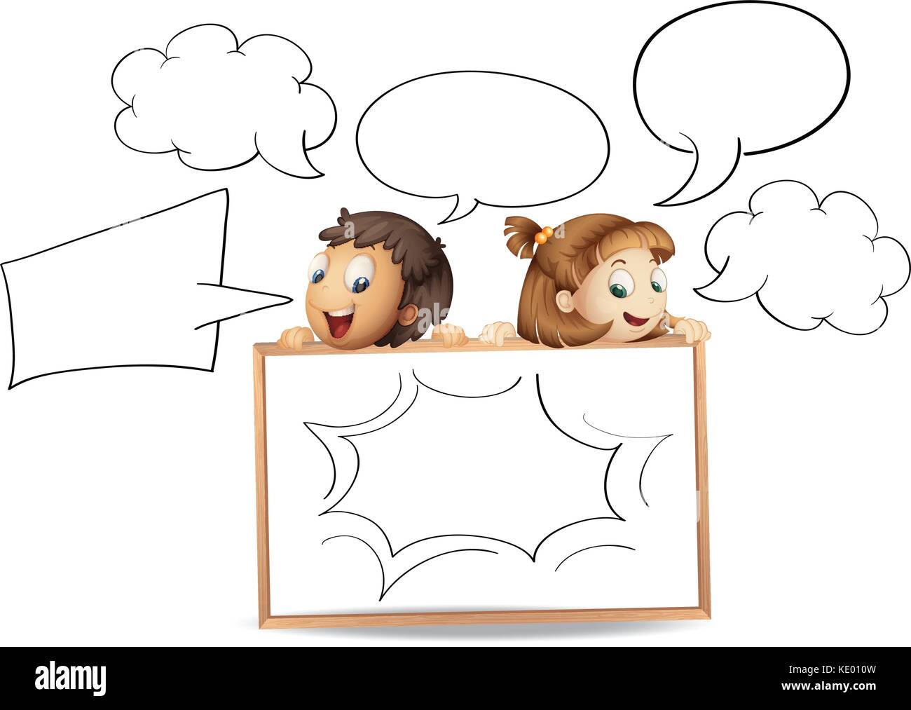 Boy and girl with speech bubble templates illustration Stock Vector ...