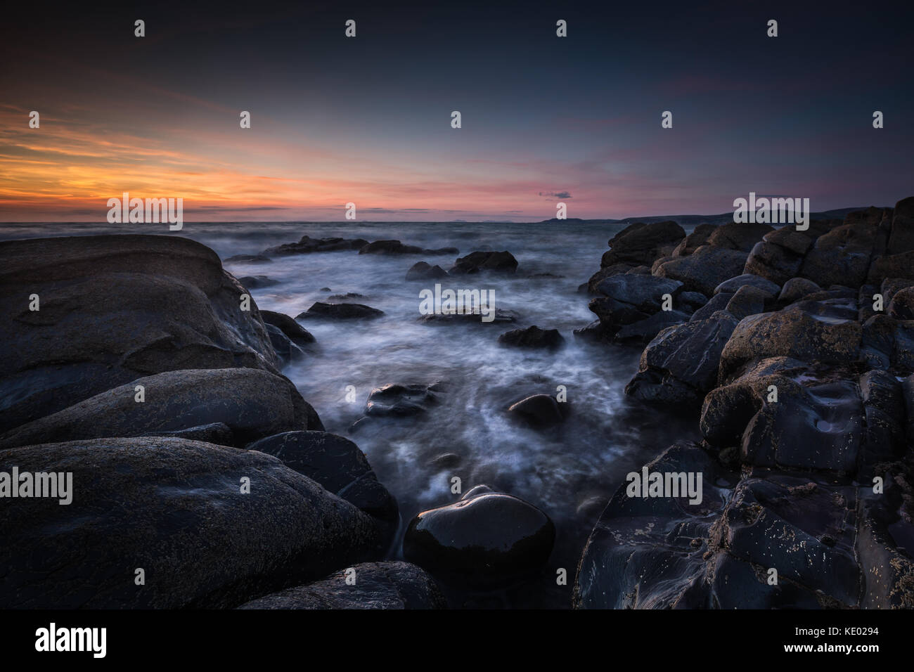 Borth Beach And Coast At Sunset, Mid Wales, UK Stock Photo