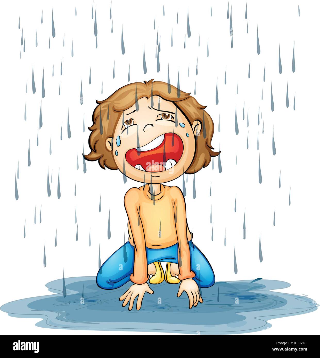 Boy crying in the rain illustration Stock Vector Image \u0026 Art - Alamy, image size:1241x1390