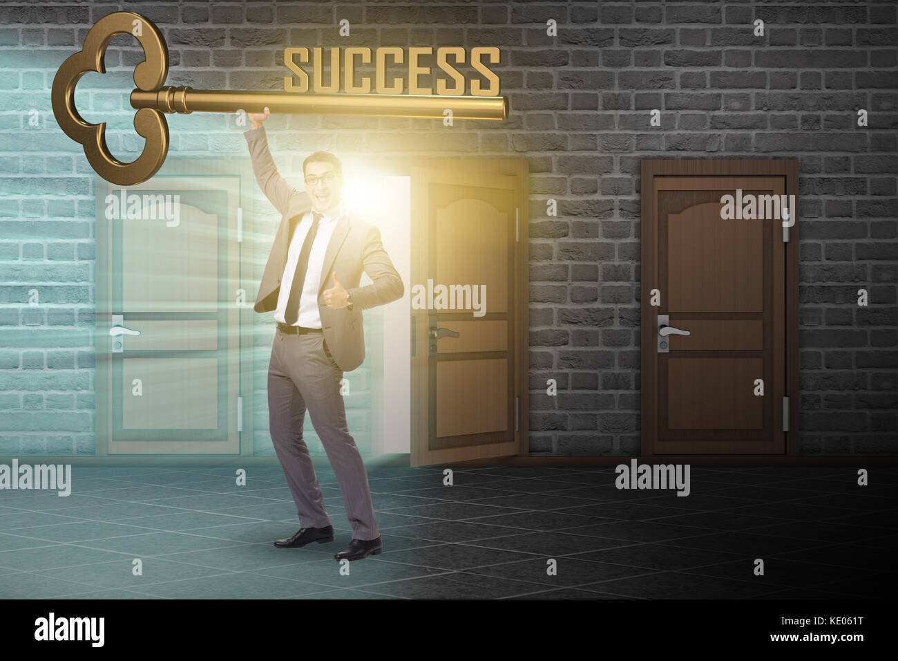 Businessman with key to success business concept Stock Photo - Alamy