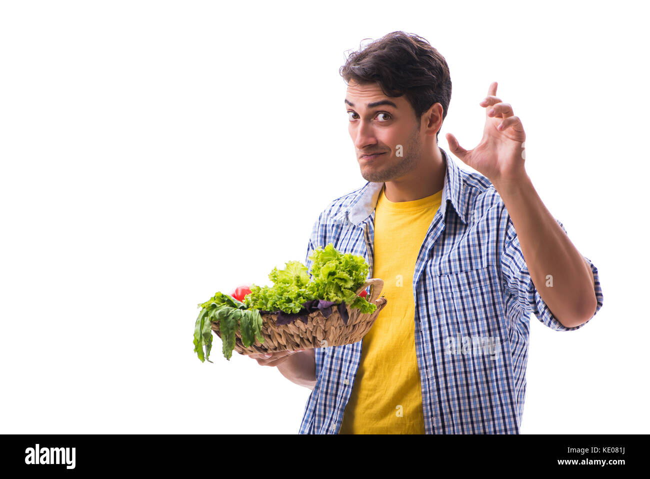 Man with basket of fruits and vegetables Stock Photo - Alamy
