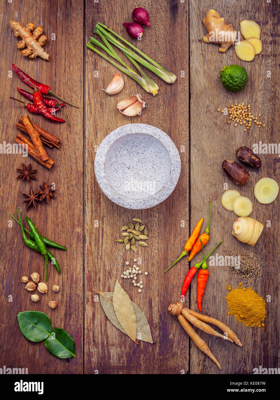 Various of Thai food Cooking ingredients and spice red curry paste