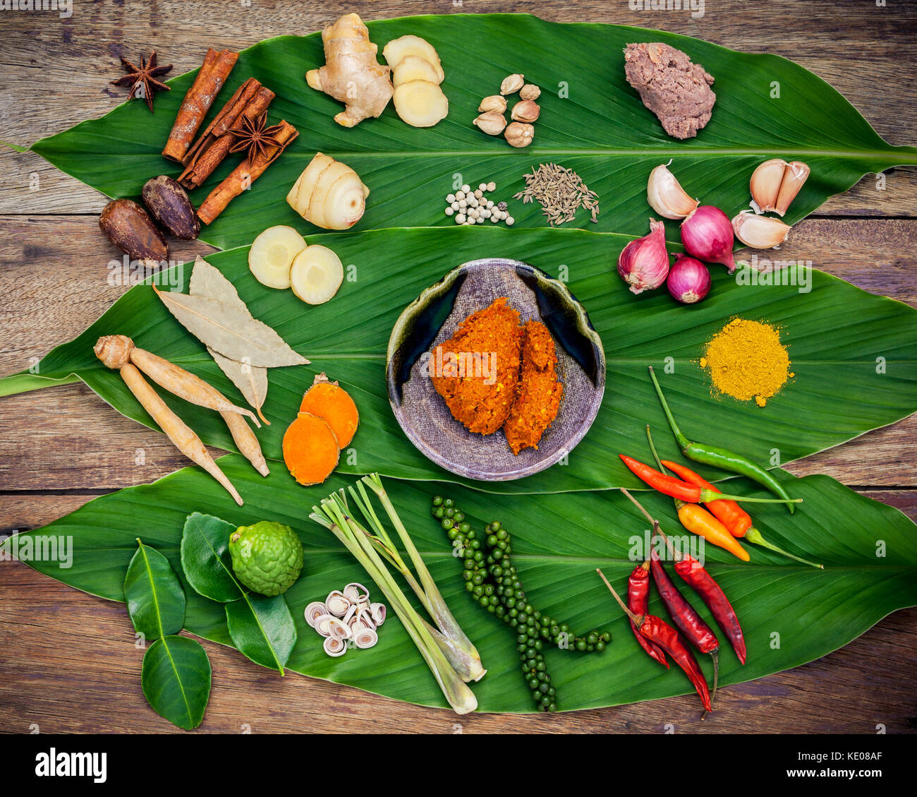 Various of Thai food Cooking ingredients and spice red curry paste