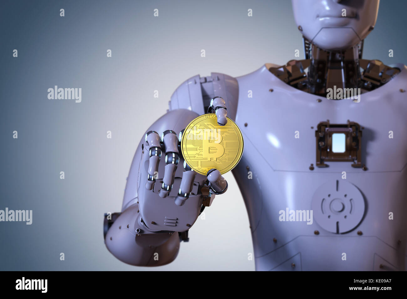 Robot holding bitcoin crypto currency. 3D illustration Stock Photo - Alamy