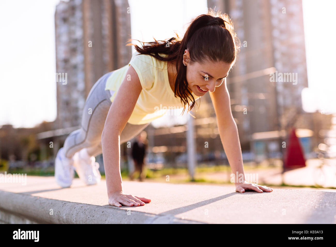 Press ups. Female exercising in underwear Stock Photo by ©petertt 129559114
