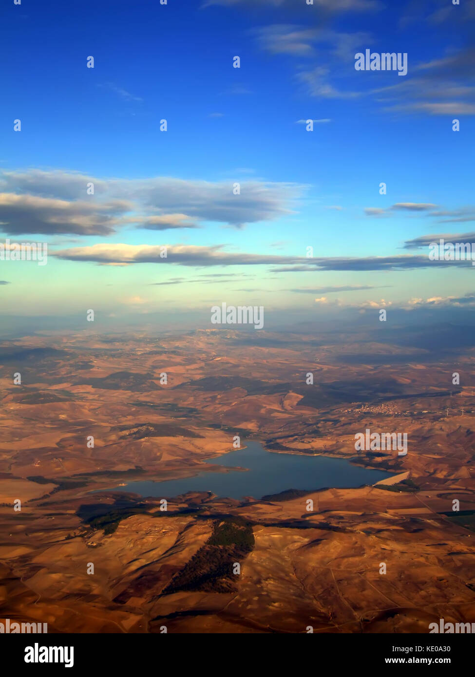 Lake Ogliastro and Italian landscape of Sicily as seen from 10000ft ...
