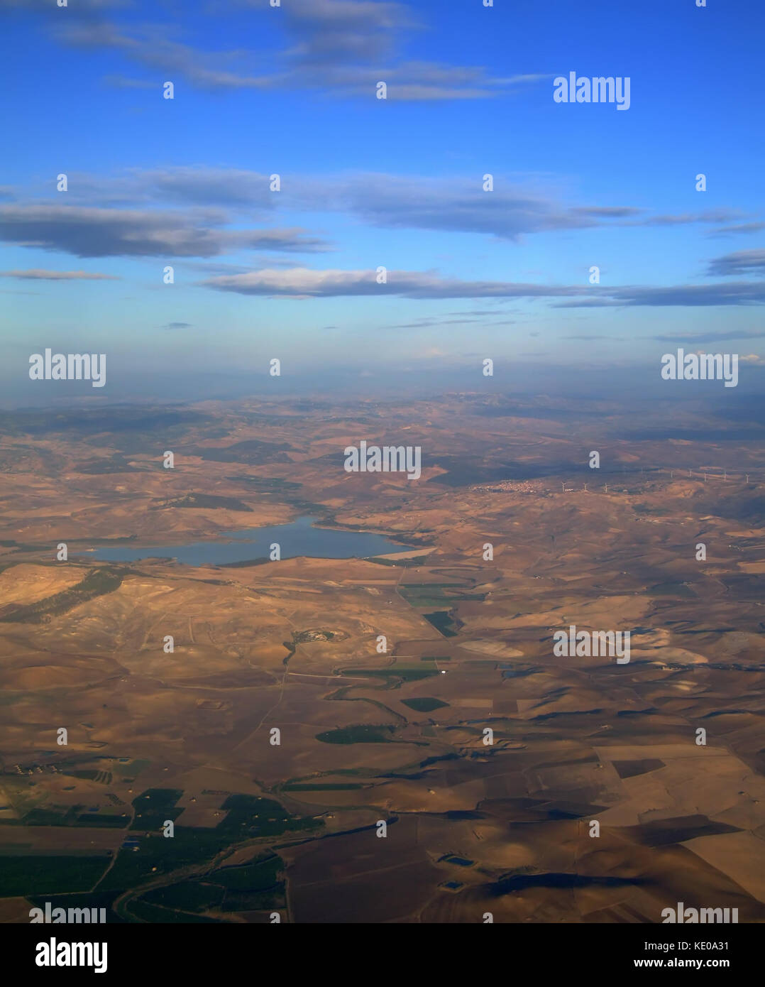 Lake Ogliastro and Italian landscape of Sicily as seen from 10000ft ...
