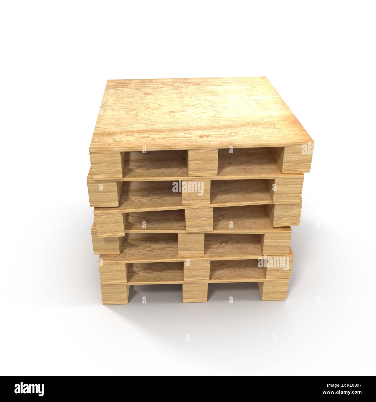 Wooden Pallets Stacked On Top Of One Another isolated on White. 3D