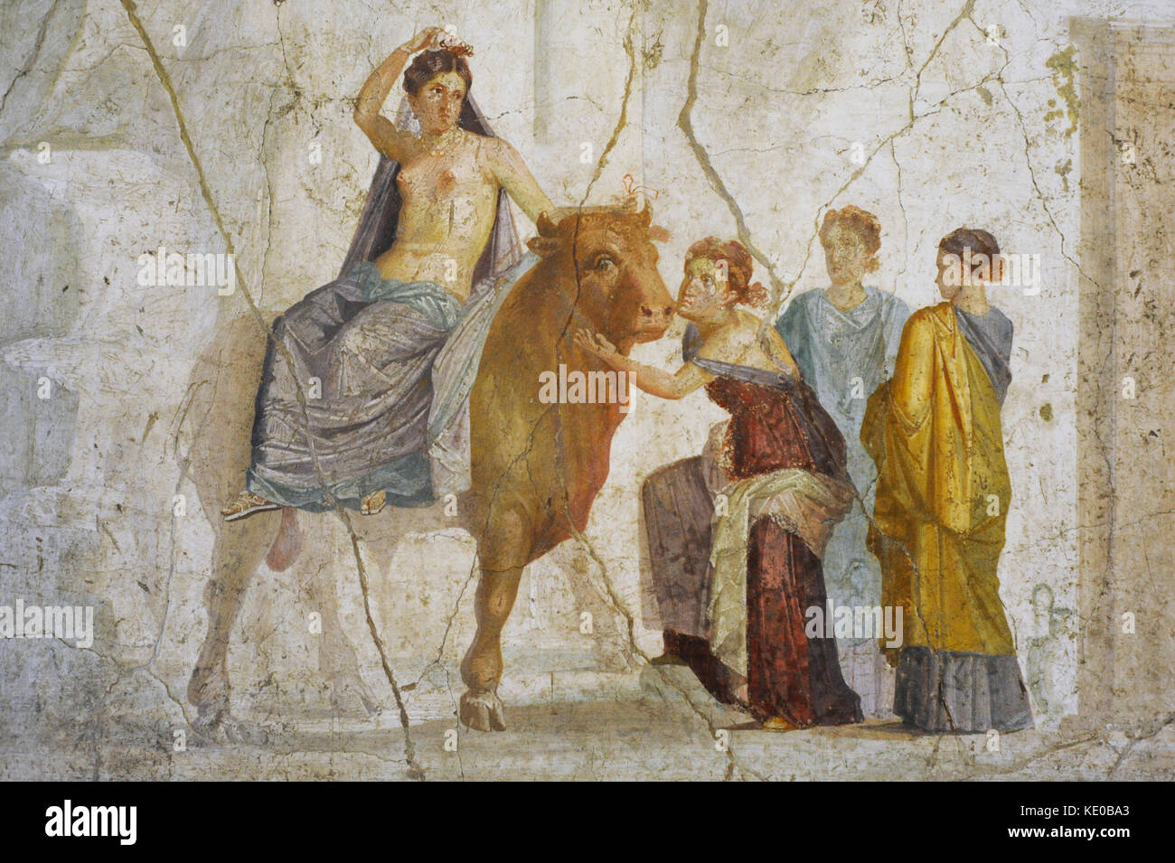 Fresco depicting The Abduction of Europe. Attributed to Master Chiaro. 1st century AD. Fourth Pompeian Style (45-79). Pompeii. National Archaeological Museum. Naples. Italy. Stock Photo