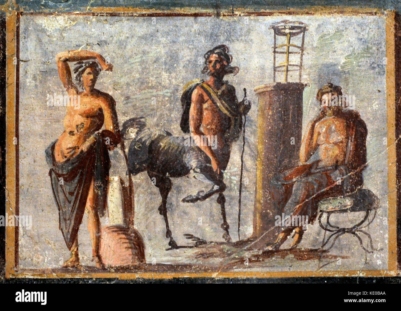 Fresco depicting Apollo, the centaur Chiron and Asclepius. Pompeii. National Archaeological Museum. Naples. Italy Stock Photo