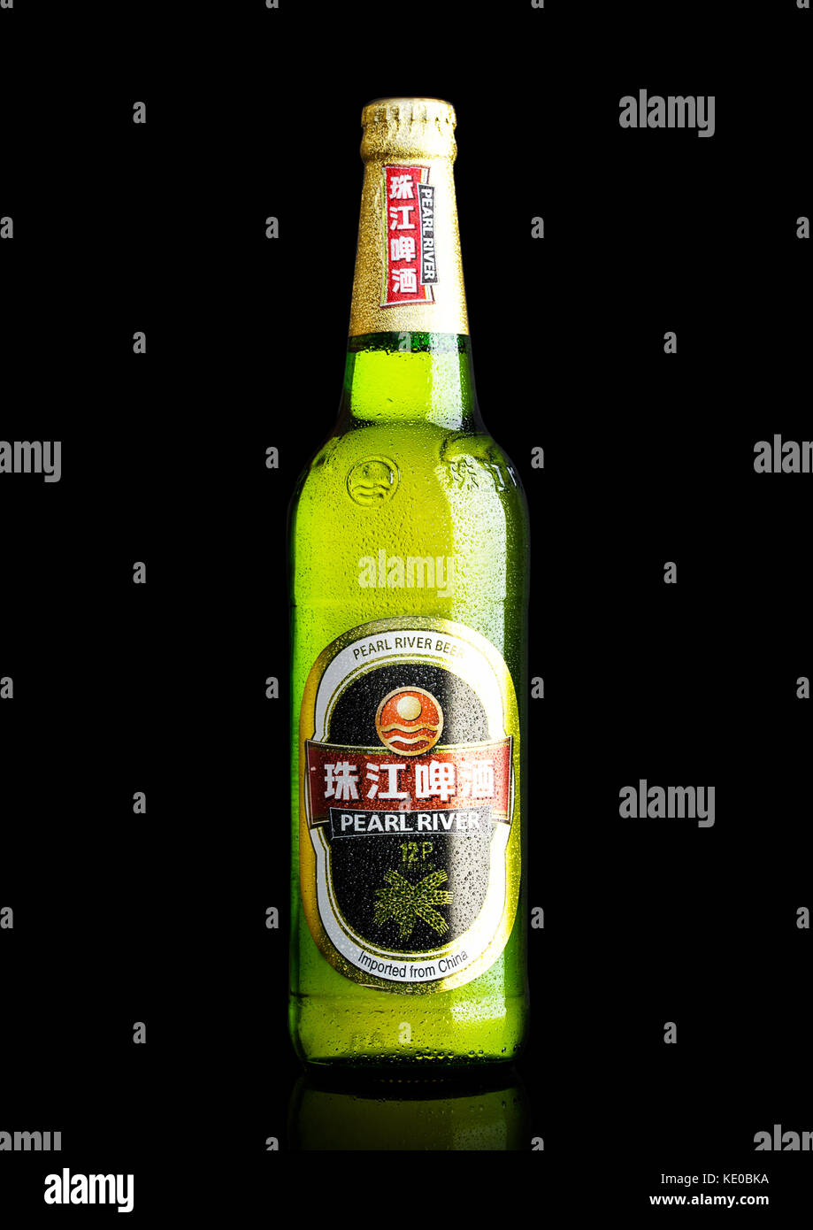 LONDON,UK SEPTEMBER 24, 2017 Bottle of Pearl River Lager Beer on a