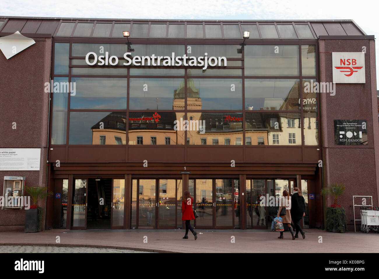 The entrance to the central railway station in Oslo, Norway Stock Photo