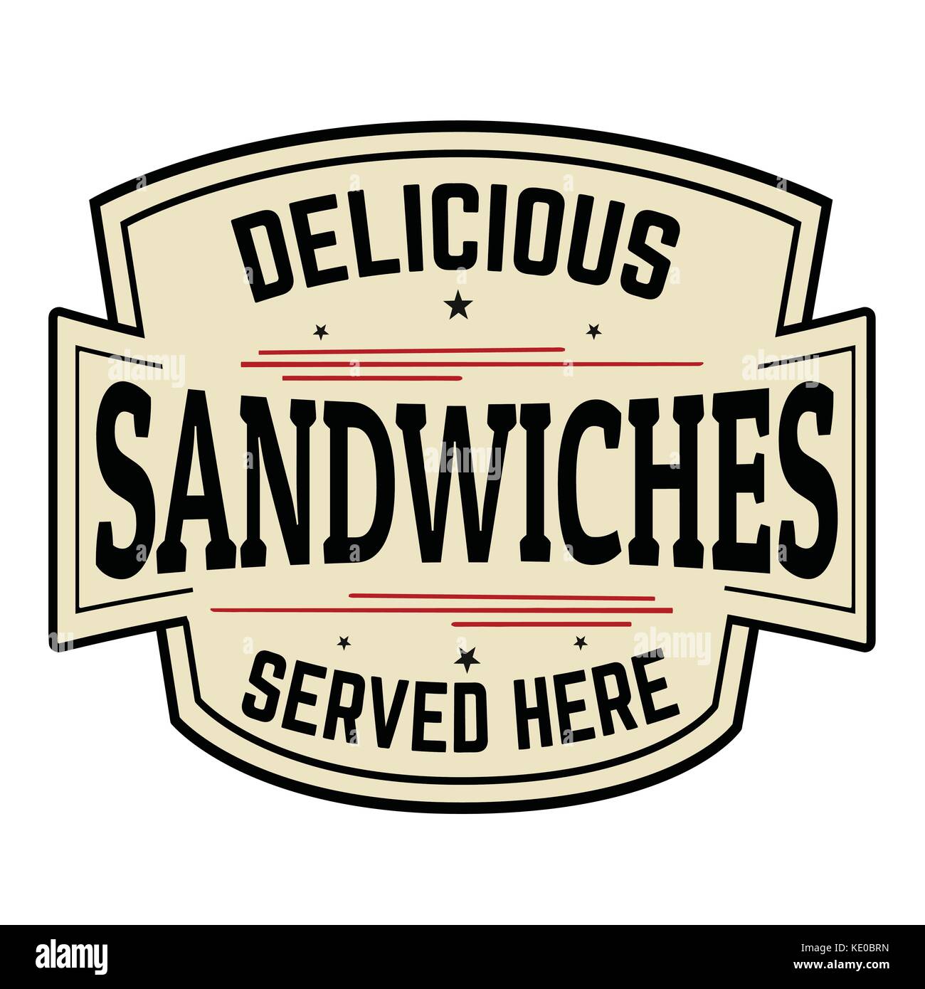 Delicious sandwiches label or icon on white background, vector
