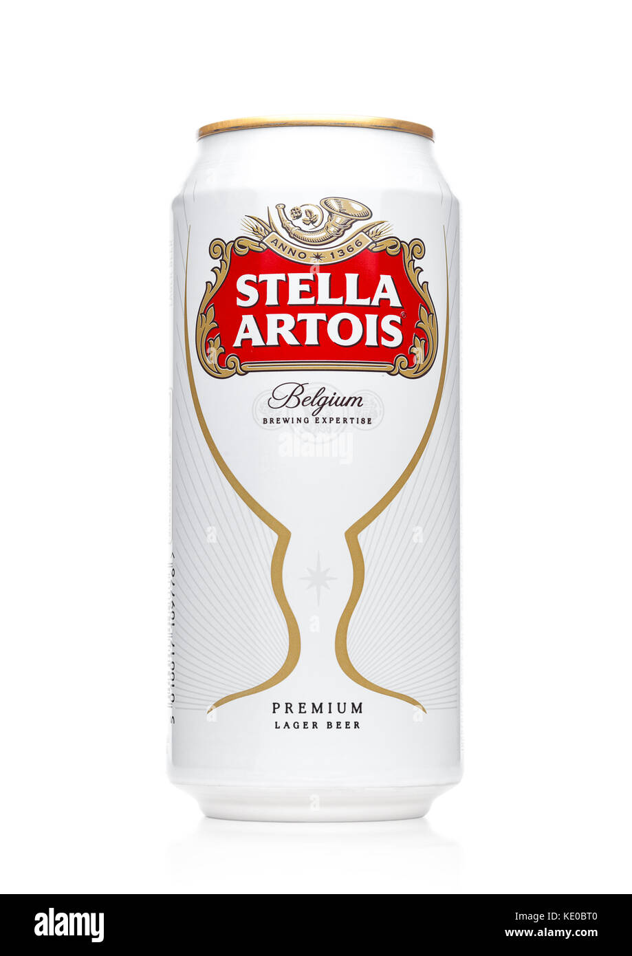 LONDON, UK MAY 29, 2017 Alluminium can of Stella Artois beer on
