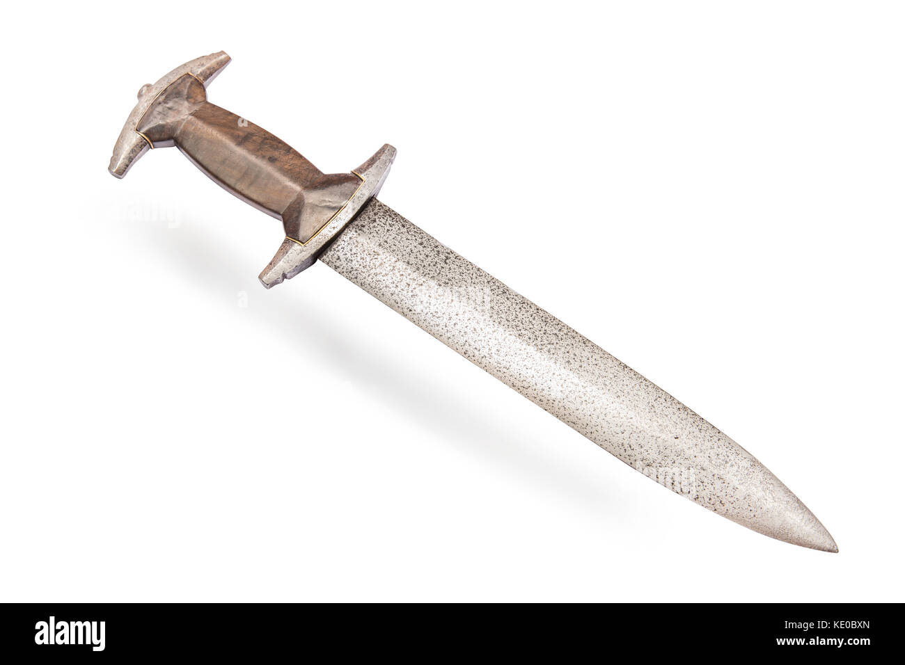 Short Swiss sword with a distinctive crescent-shaped pommel and crossguard (type of baselard dagger). XVI век. Stock Photo
