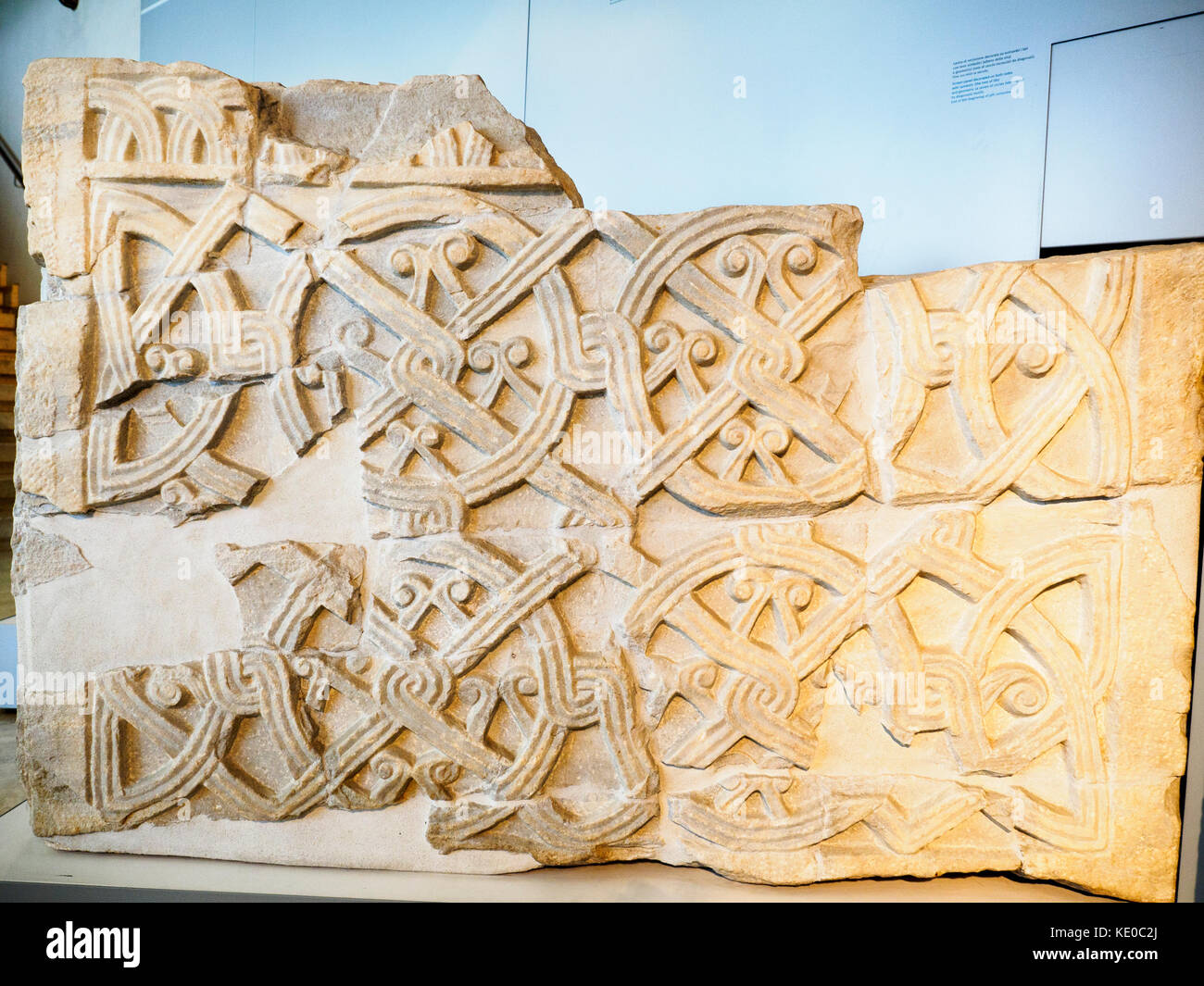 Screen panel decorated on both sides with symbolic (the tree of life) and geometric (a series of circles intersected by diagonals) motifs. End of the 8th-beginning of 9th century - Crypta Balbi (National Museum of Rome) - Italy Stock Photo