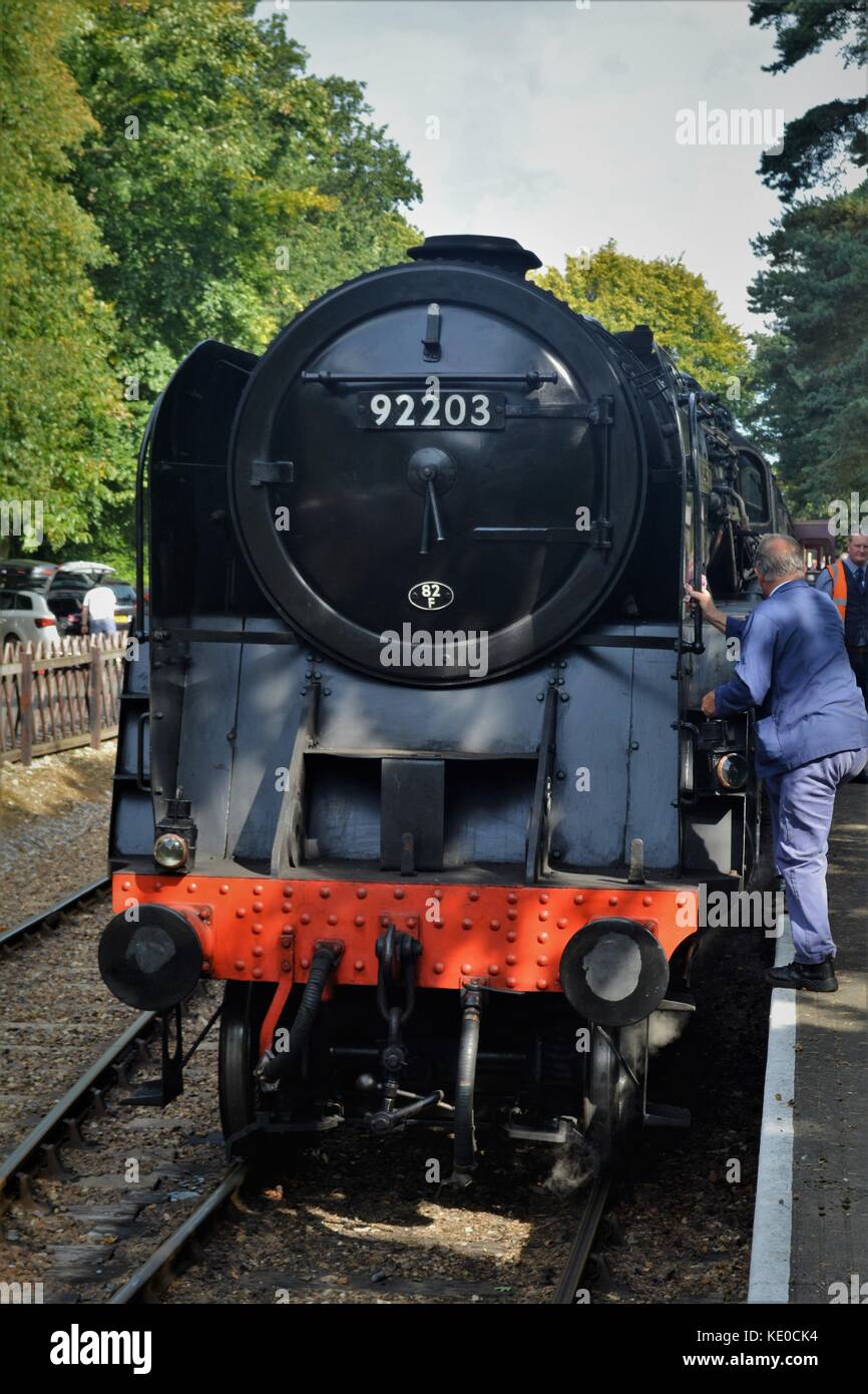 92203 Black Prince, steam Locomotive 9F class on the north Norfolk railway poppy line Stock Photo