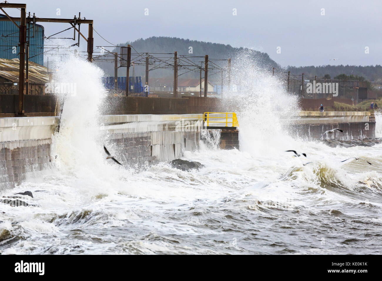 Saltcoats, Ayrshire, UK. 17th Oct, 2017. Life gets back to normal on the day after Hurricane Ophelia struck the west coast of Scotland with winds gusting up to 80 mph and as winds continue to cause high waves and stormy conditions. Credit: Findlay/Alamy Live News Stock Photo