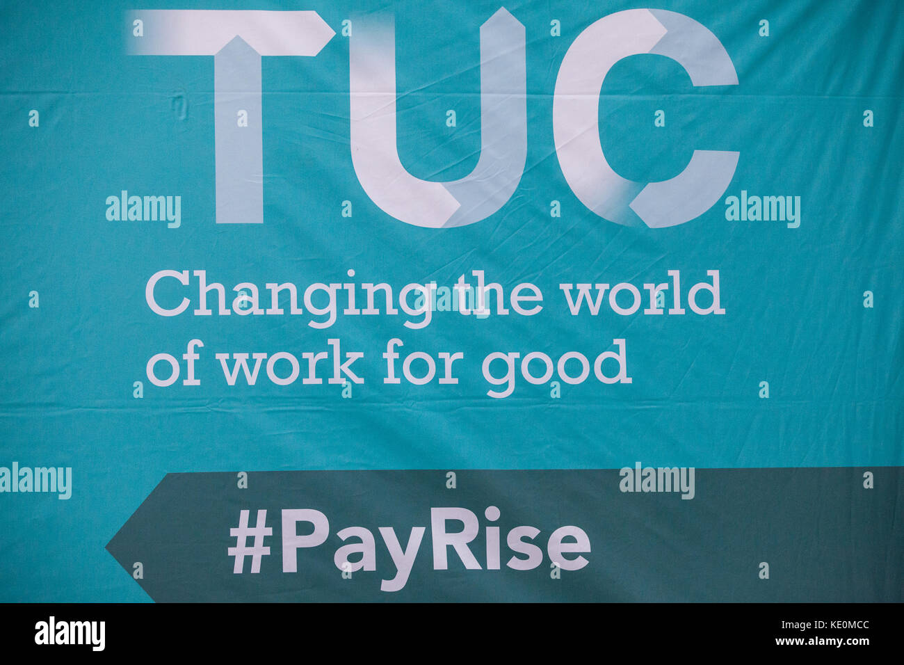 London, UK. 17th Oct, 2017. A banner for the TUC rally for fair pay for public servants in Parliament Square. Many trade unionists were scheduled to meet their MPs to lobby for the same purpose earlier in the afternoon. Credit: Mark Kerrison/Alamy Live News Stock Photo