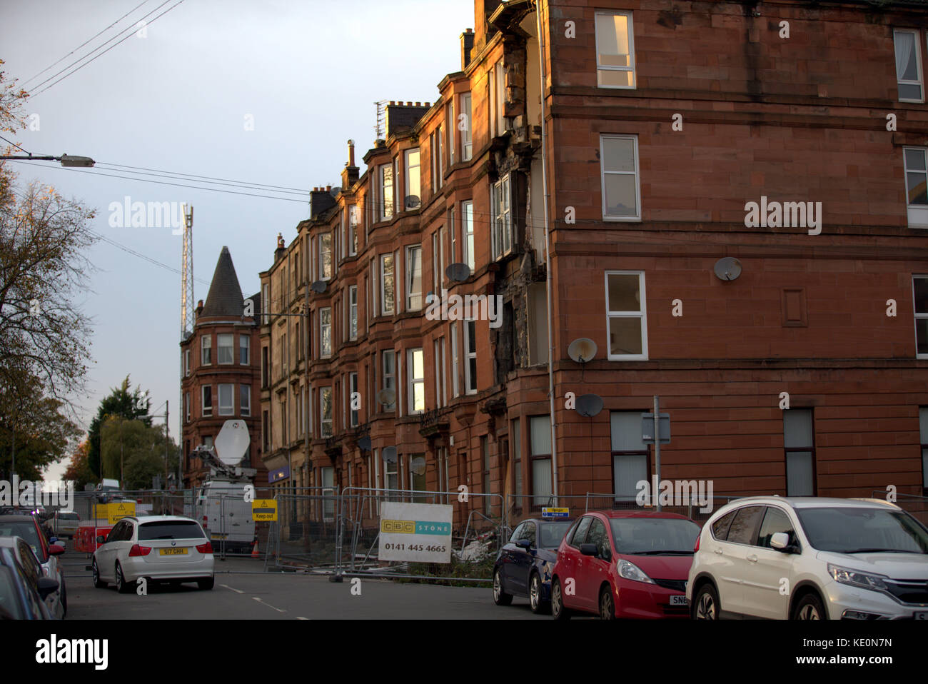 Glasgow, Scotland, UK.17th October. UK Weather,  After Hurricane Ophelia hit the city an unoccupied Tenement in Crosshill collapsed as Storm battered Scotland. Credit: gerard ferry/Alamy Live News Stock Photo