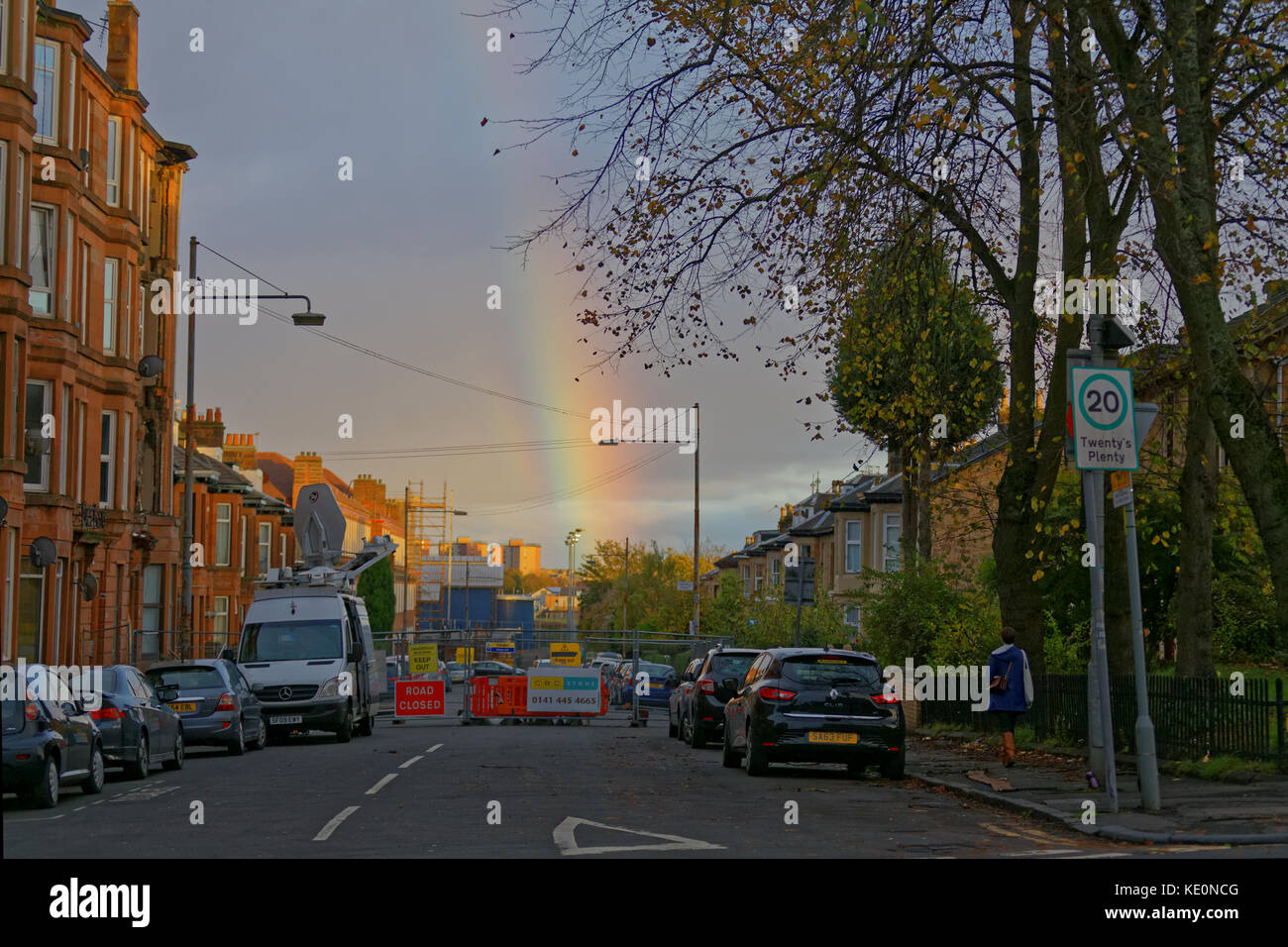 Glasgow, Scotland, UK.17th October. UK Weather,  After Hurricane Ophelia hit the city an unoccupied Tenement in Crosshill collapsed as Storm battered Scotland with rainbow. Credit: gerard ferry/Alamy Live News Stock Photo
