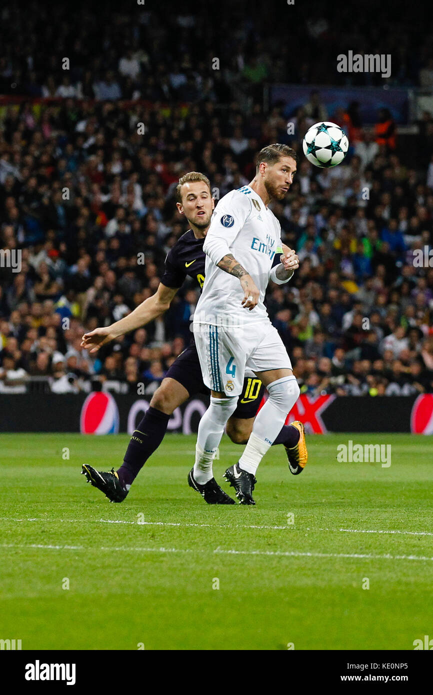 Madrid Spain 17th October 17 Sergio Ramos Garcia 4 Real Madrid S Player Harry Kane 10 Tottenham Hotspur F C S Player Ucl Champions League Between Real Madrid Vs Tottenham Hotspur F C At The Santiago