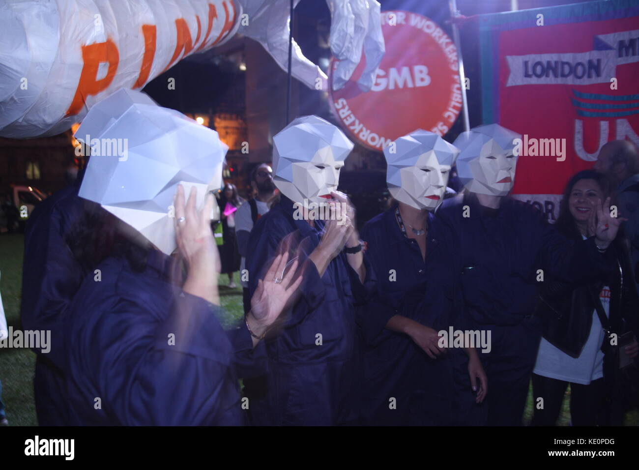 London, UK. 17th October 2017. 'Maybots' at the TUC rally in Westminster to protest the 1% cap on payrises to government employees. Roland Ravenhill/Alamy Live News Stock Photo
