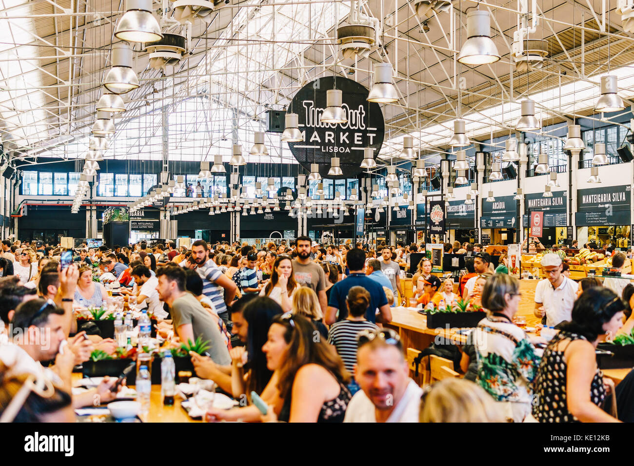 LISBON, PORTUGAL - AUGUST 12, 2017: Time Out Market is a food hall located in Mercado da Ribeira at Cais do Sodre in Lisbon and is a major touristic a Stock Photo