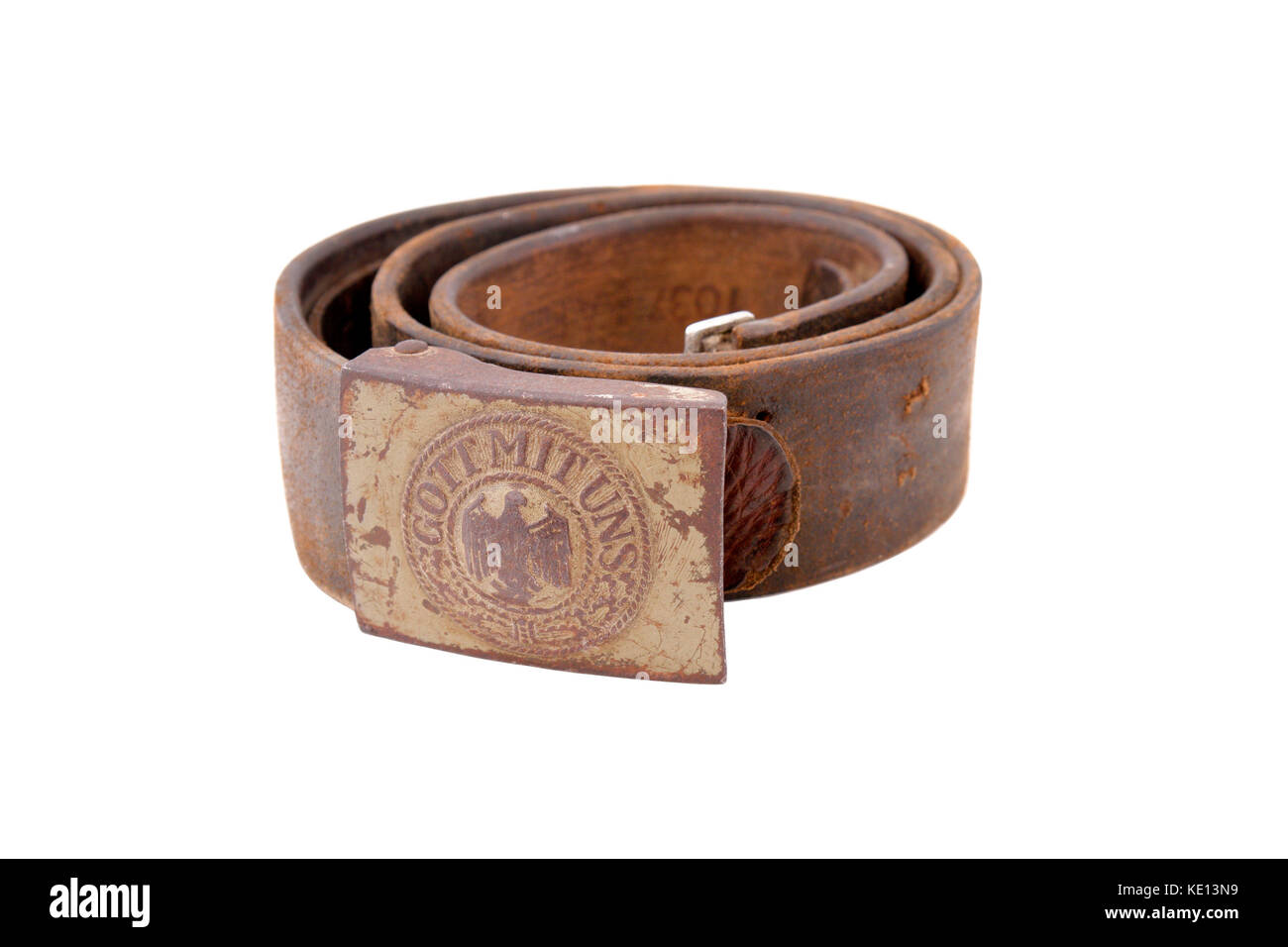 Germany in the Second World War. German standard soldier belt (Whermacht). Buckle with imperial eagle and inscription 'God with us' Stock Photo