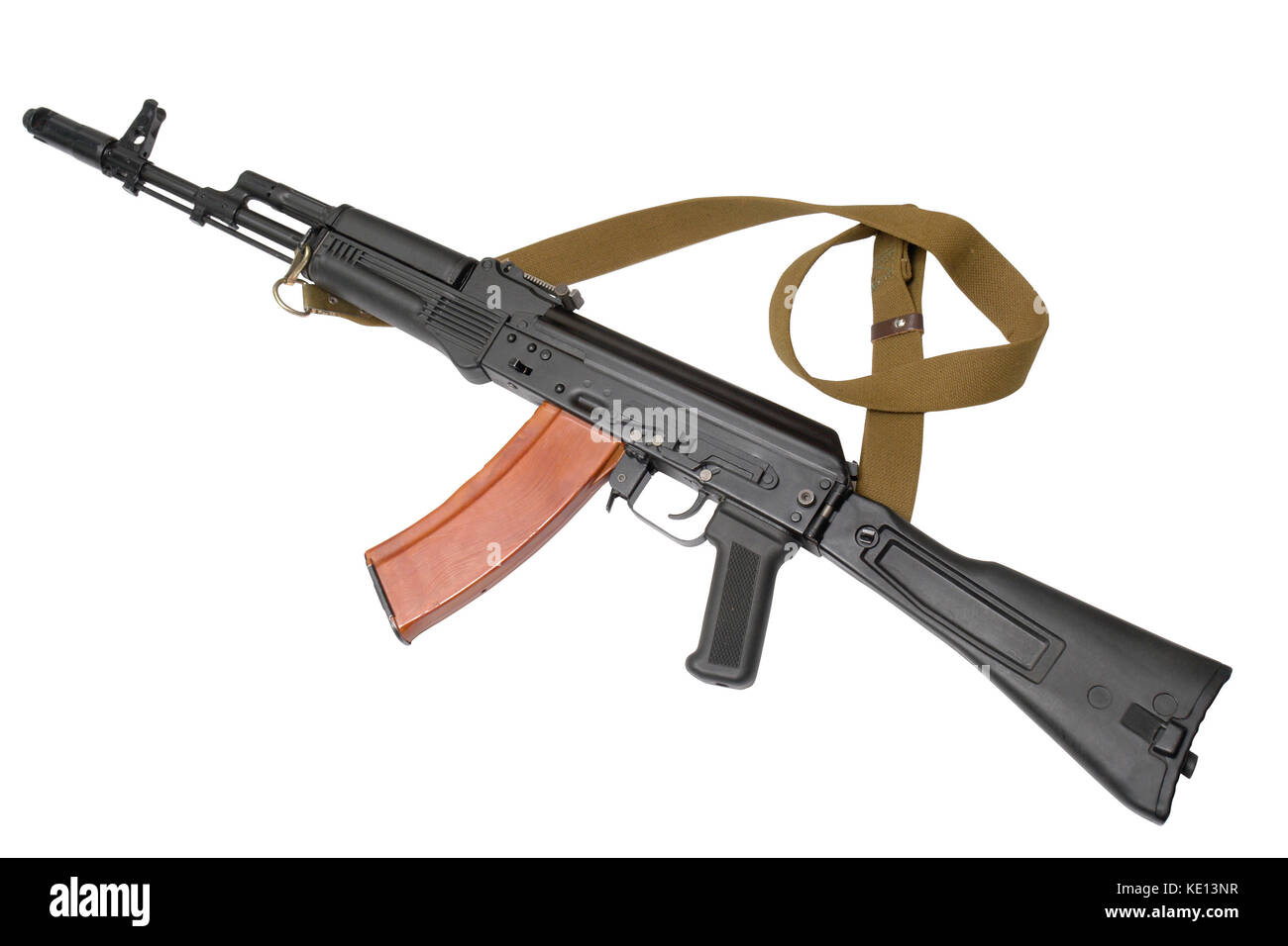 Russian assault rifle AK-74 (Kalashnikov). 5,45 mm. First saw service with Soviet forces engaged in the Afghanistan conflict. Most popular gun in the  Stock Photo