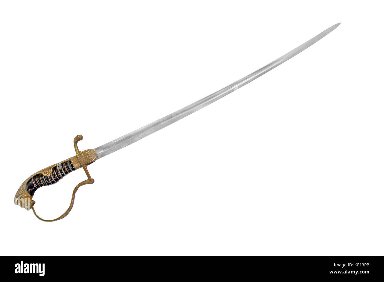 German saber (sabre) of artillery officer, (end of 19 - the beginning of 20 century). With scabbard.  Path on white background Stock Photo