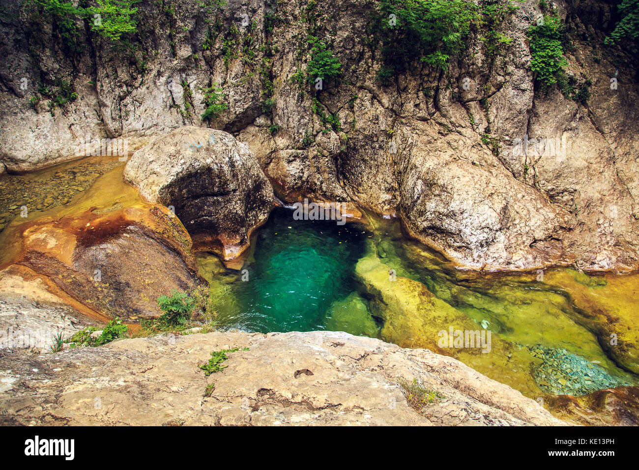 Bath in the Grand Canyon of Crimea. Amazing forest landscape Stock ...