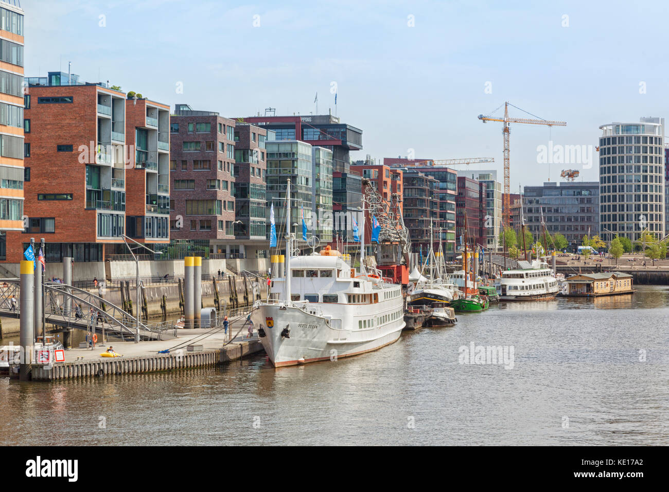 Historic ships at Sandtorkai pier, HafenCity quarter of Hamburg Stock Photo