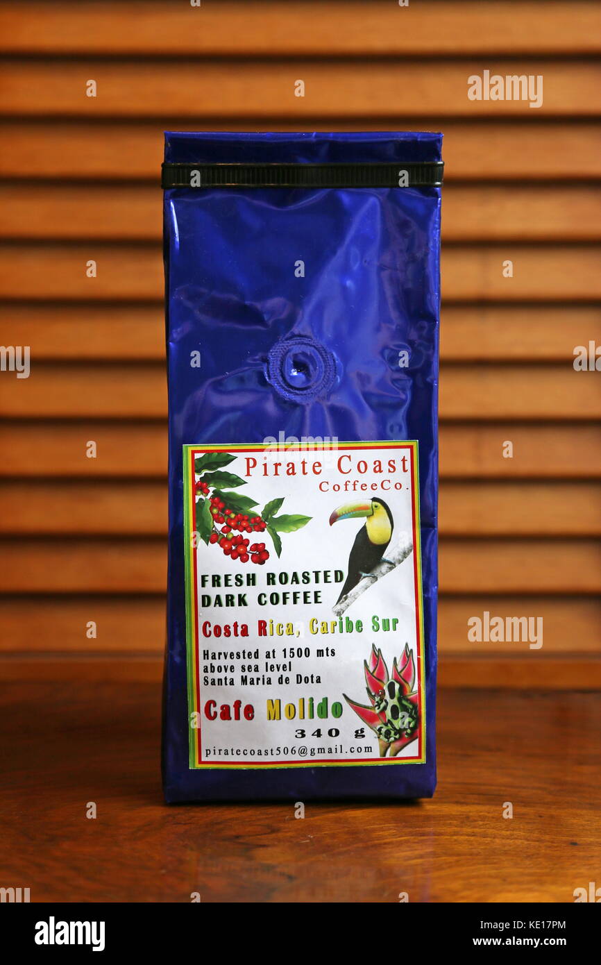 'Pirate Coast' locally grown coffee, Limón province, Caribbean Sea, Costa Rica, Central America Stock Photo