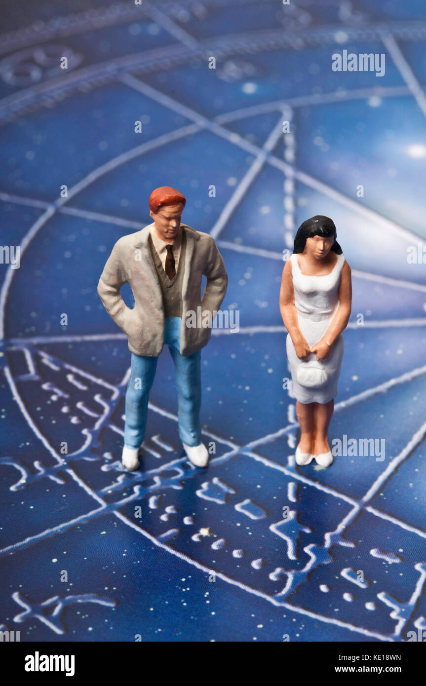 miniature figurines couple and astrology, love prediction and horoscope Stock Photo