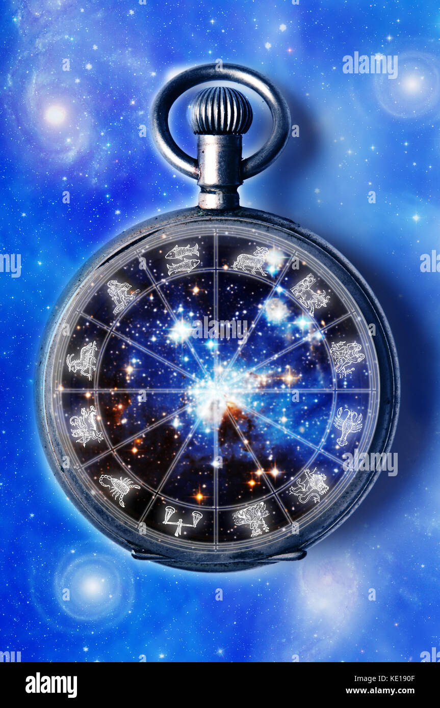 astrological clock with all zodiac signs concept Stock Photo - Alamy