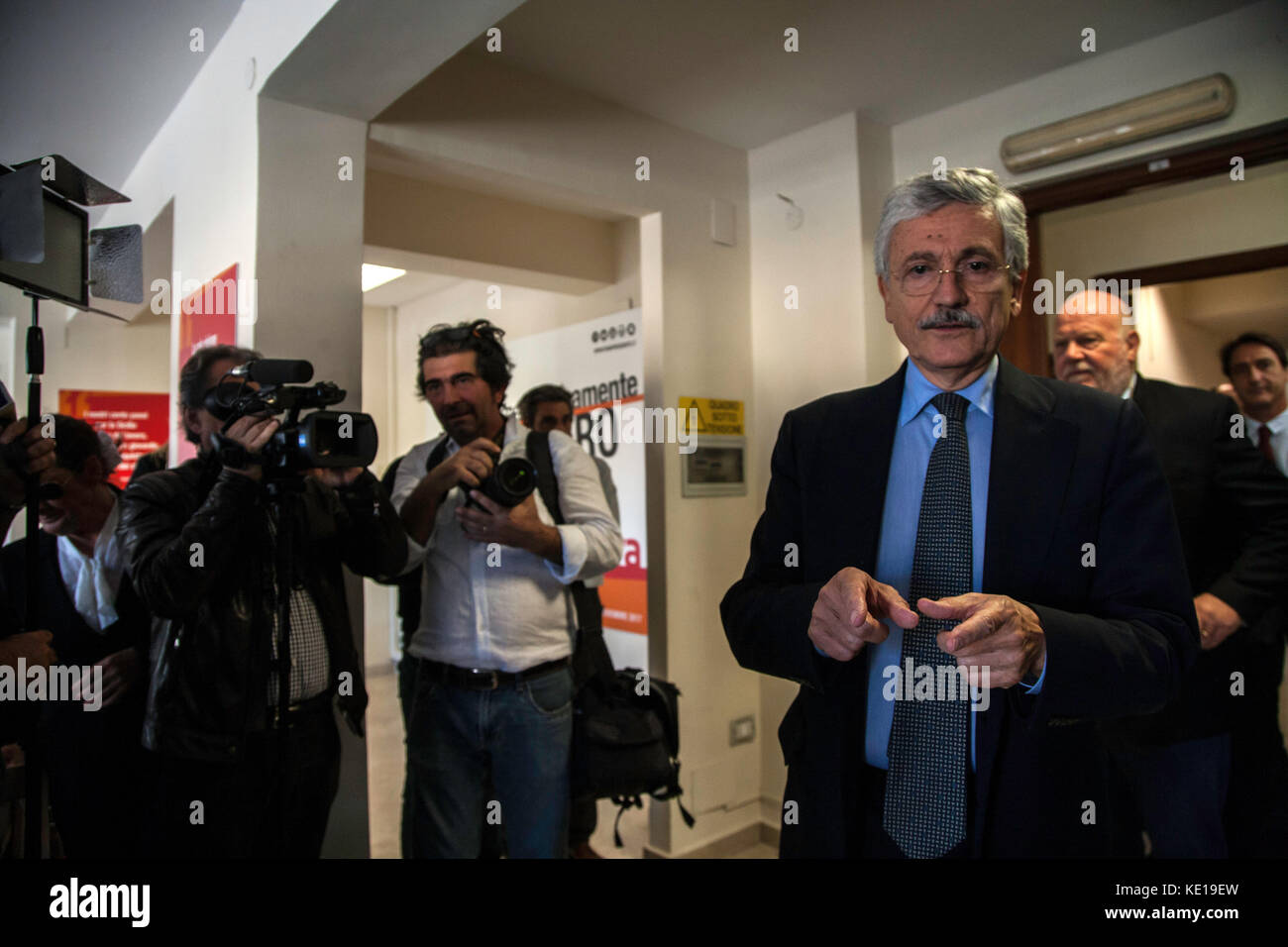 Massimo D'Alema during the press conference to support Claudio Fava's candidacy for the Presidency of the Sicilian Region. Stock Photo