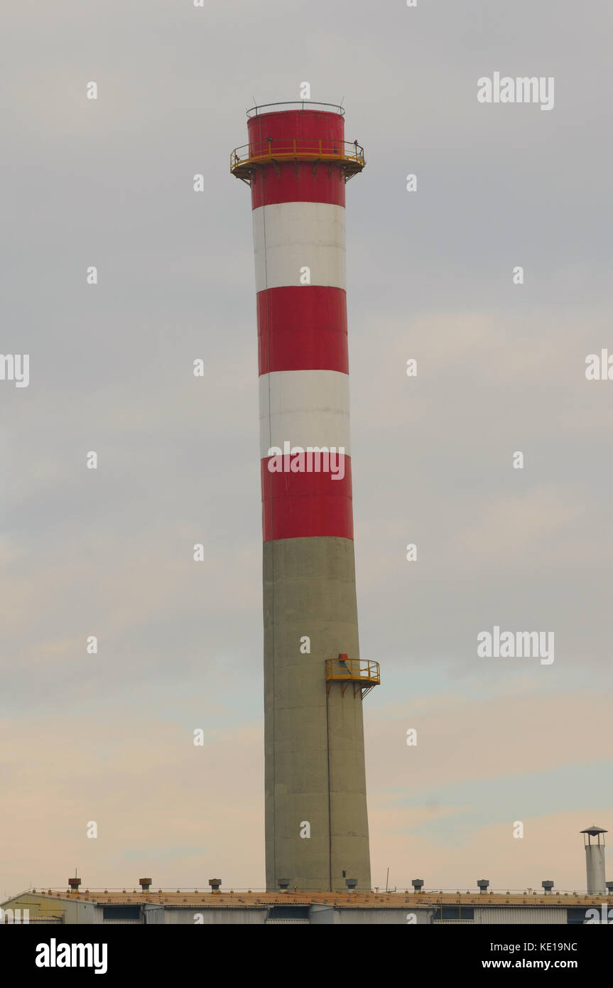 Factory chimney vertical red and white color Stock Photo