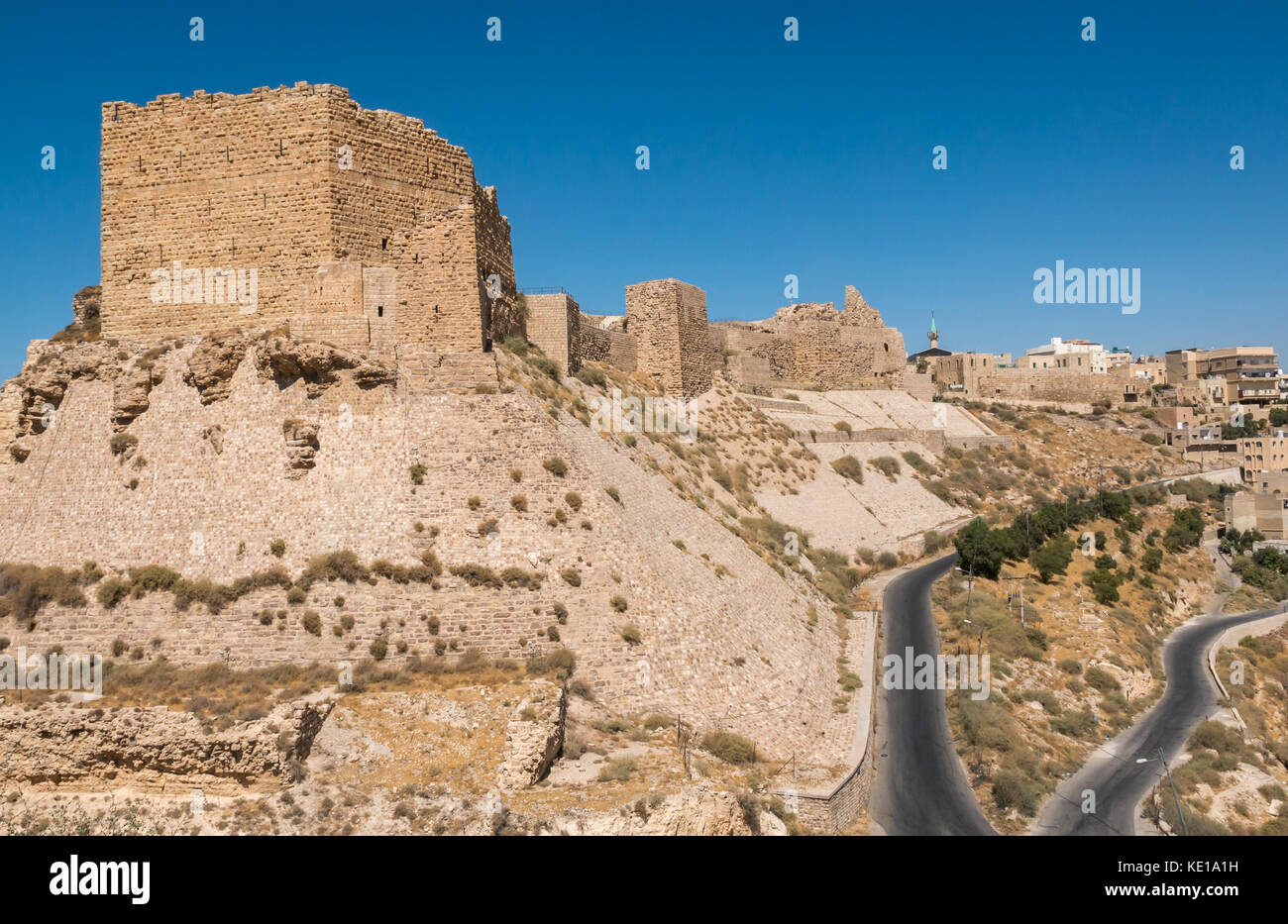 View of Kerak Castle, 12th century Crusader castle, Kings Highway, Jordan, Middle East Stock Photo